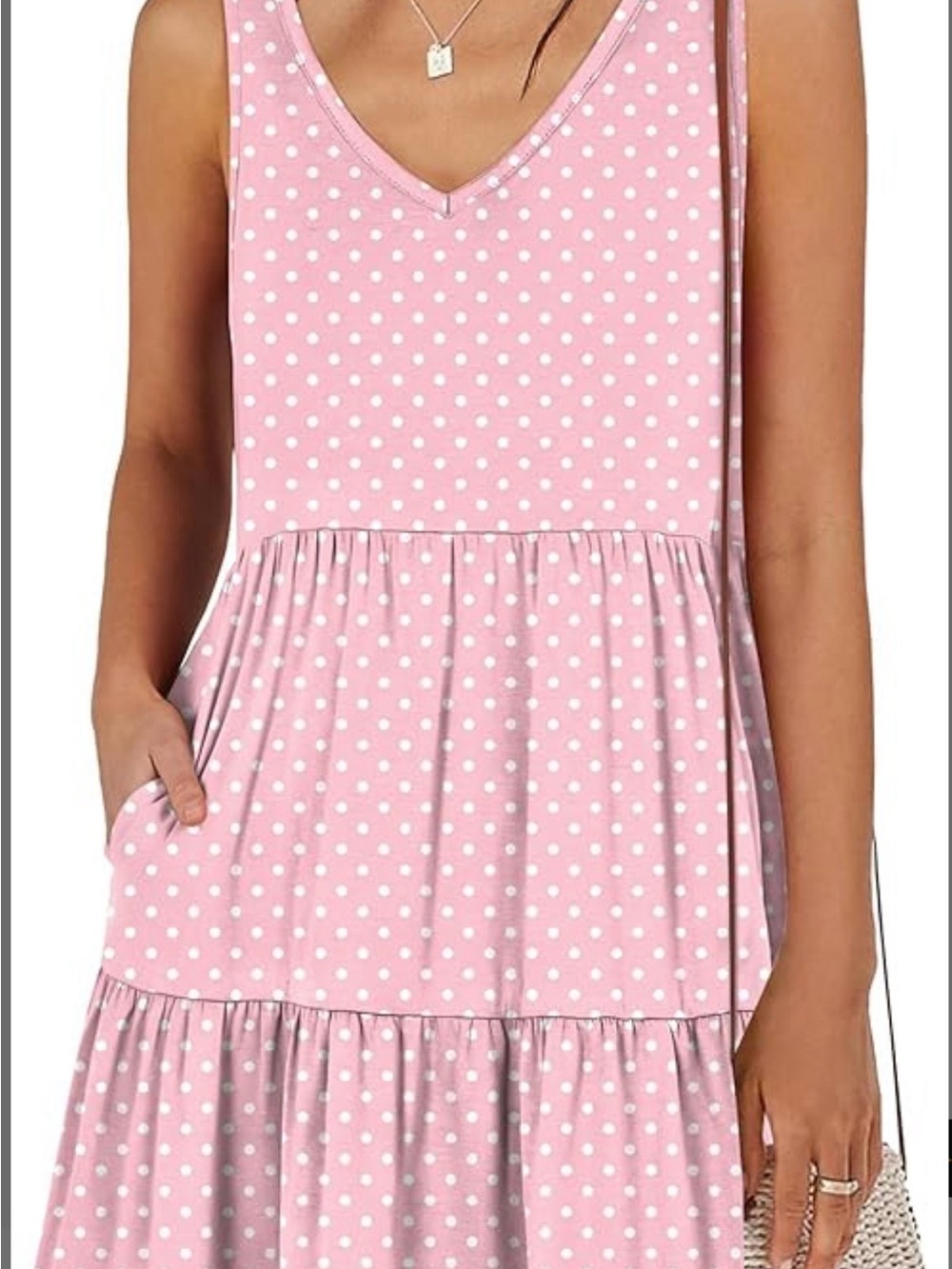 Sleeveless Pink Polka Dot Casual Tiered Dress